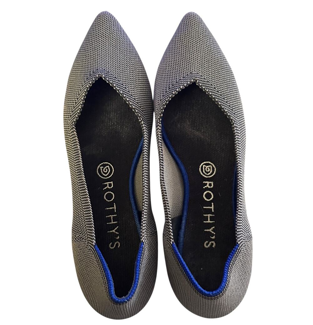 Rothys The Point Flats Womens Size 8.5 Cloud Gray Flax Birdseye Slip-on Shoes